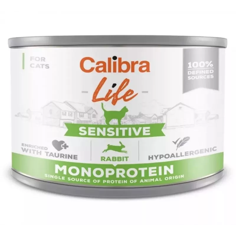 Nassfutter für Katzen Calibra Cat Life Sensitive Kaninchen 200 g Dose, adult, Alleinfutter, glutenfrei, zuckerfrei