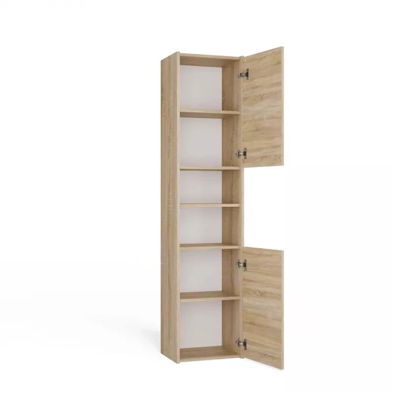 Badezimmer-Standschrank Top e shop S40 SONOMA — Eichenfarbener Rahmen, freistehend, 6 Regalböden, 400×300×1700 mm