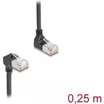 Netzwerkkabel DeLOCK RJ45 Cat.6A S/FTP schlank 90° 0,25 m Schwarz