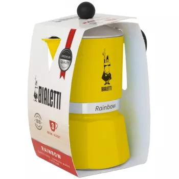 Moka-Kanne Bialetti Rainbow Schwarz/Gelb — Espressokocher aus Aluminium für den Herd, 1 Stück