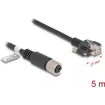 Netzwerkkabel DeLOCK M12-Kabel X-kodiert 8-polig Buchse auf RJ45-Stecker Cat.6A 5 m schwarz