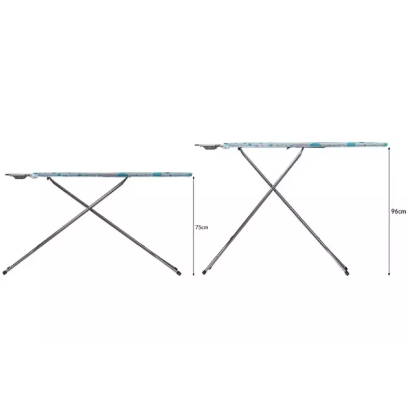 Bügelbrett in voller Größe Vileda — vollwertig Edelstahlbeine 1200×380 mm Bügelfläche Höhe 75–96 cm klappbar Bügeleisenhalter
