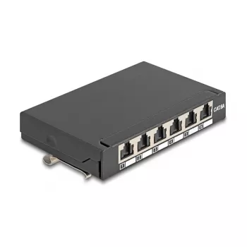 Patchpanel DELOCK Mini Desktop RJ45 6-Port Cat.6A geschirmt, Metall, schwarz, 80×22×125 mm