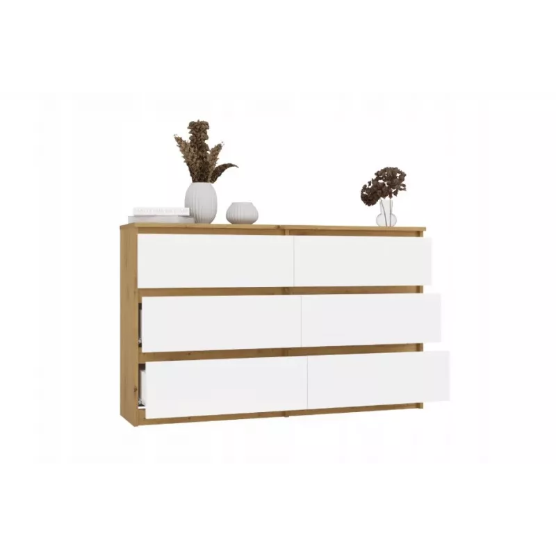 Kommode 6-Schubladen 120 cm Top E Shop Malwa — Artisan Oak / Weiß, Spanplatte