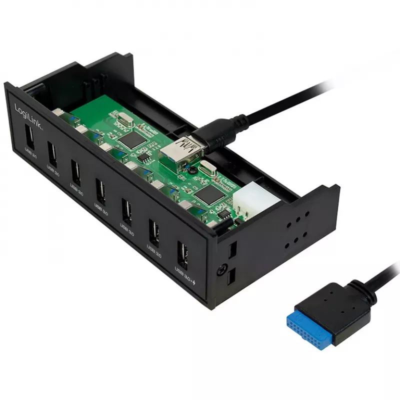 LogiLink USB 3.0 Hub, 7-Port 5,25 Zoll intern, mit Schnellladefunktion - Hub - 6 x SuperSpeed USB 3.0 + 1 x SuperSpeed USB 3.0 (Laden)