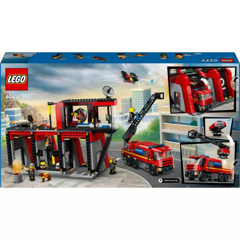 Konstruktionsspielzeug LEGO City Feuerwache mit Drehleiterfahrzeug 60414 — 843 Teile, 5 Minifiguren, 220×320×140 mm