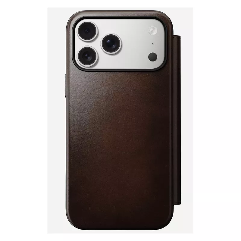 Nomad Modern Leather Folio Handyhülle Cover für iPhone 17 Pro Max — Braun, Leder, 6,3 Zoll Bildschirm, 4 Kartenfächer