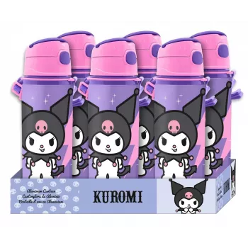 Kids Euroswan Aluminiumflasche mit Tragegurt 600 ml Kuromi — isolierte Trinkflasche für Kinder