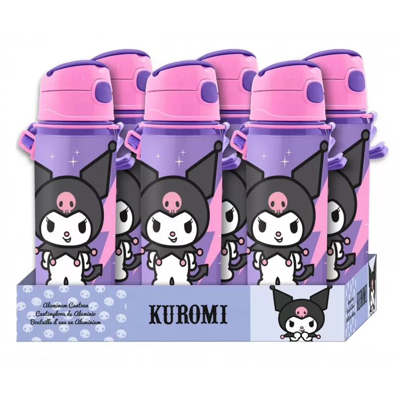 Kids Euroswan Aluminiumflasche mit Tragegurt 600 ml Kuromi — isolierte Trinkflasche für Kinder