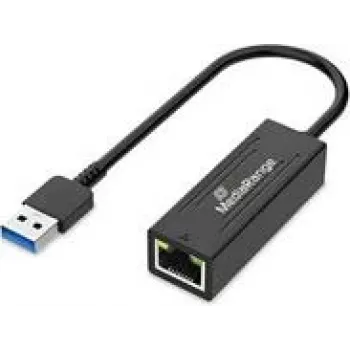 USB-A Ethernet-Adapter MediaRange MRCS238 mit RJ45-Port, 10/100/1000 Mbit/s, 20 cm, Schwarz