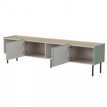 TV-Schrank cama meble FELLINI 200x40x52 cm, olivgrüner Rahmen mit geölter Eichenholz-Optik