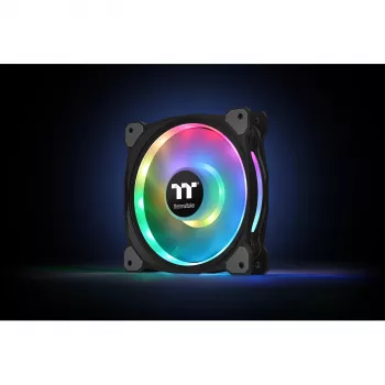 Thermaltake Riing Duo 12 RGB Radiator Fan TT Premium Edition Gehäuselüfter CL-F073-PL12SW-A, 120 mm, 3er-Set mit Controller, Schwarz