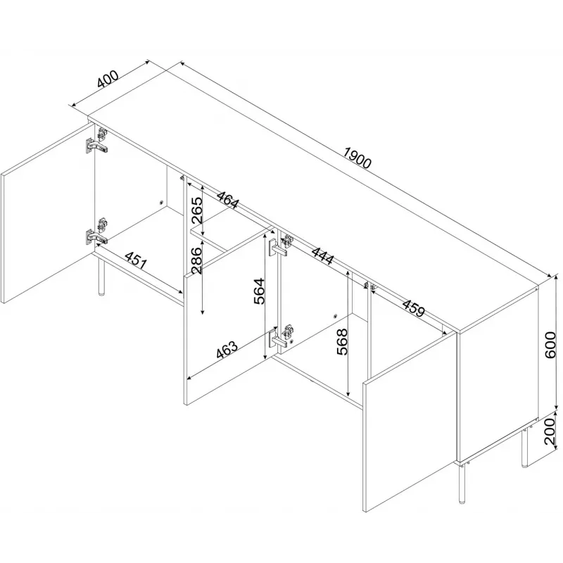 Cama INSERTO 3D1W Kommode 190x40x80 schwarz + LED