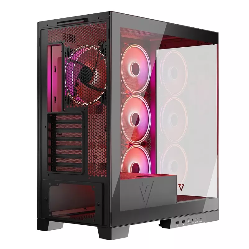 PC-Gehäuse MODECOM Volcano SPACE APEX ARGB Midi Tower, gehärtetes Glas, USB-C, unterstützt ATX/microATX/Mini-ITX, GPU bis 430 mm, CPU-Kühler bis 180 mm