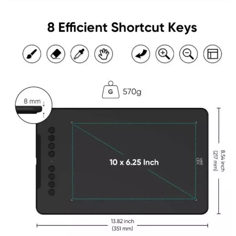 Grafiktablett XP-Pen DECO 01 V3 — 5080 lpi, 254 x 158,75 mm, Schwarz, USB (Kabelgebunden & Kabellos)
