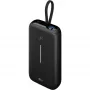 Powerbank 20.000 mAh, integriertes USB-C-Kabel 13 cm, 30 Watt (schwarz, 20 Ah, 1x USB-A, 2x USB-C, PD, QC)