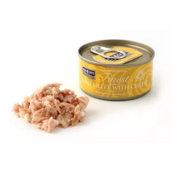 Nassfutter für Katzen FISH4DOGS Thunfischfilet mit Käse Beutel 70 g – Fischgeschmack, 83% Feuchtigkeit, 14% Protein