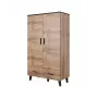 Kleiderschrank cama meble LOTTA 2D2D, 2-türig, Wotan-Eiche-Rahmen, mattschwarze Fronten, 1100×550×1900 mm