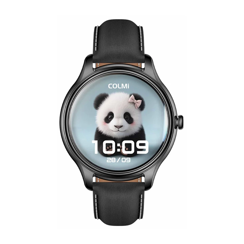 Smartwatch Colmi L28 mit schwarzem Silikon- und schwarzem Lederarmband