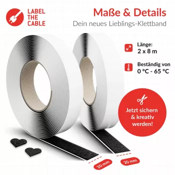 Klett-Kabelband Label the Kabel LTC Klettrolle Easy Tape Strap 8 m × 20 mm, schwarz