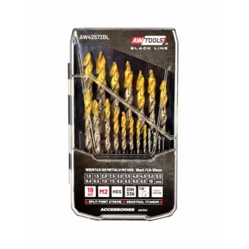 Bohrer-Set AWTools M2 HSS-TiN 19 Stück 1,5–10 mm für Metall