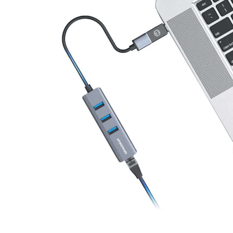 GRAUGEAR USB Hub G-HUB31L-A — USB 3.2 Gen 1 Typ-A-Host, 3x USB 3.2 Gen 1 Typ-A-Ports + RJ-45, 5000 Mbit/s