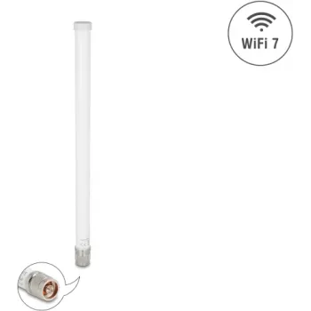 Omnidirektionale Outdoor-WiFi-7-Antenne DELOCK 81455 N-Typ 4,5–6,6 dBi 32 cm vertikale Polarisation weiß