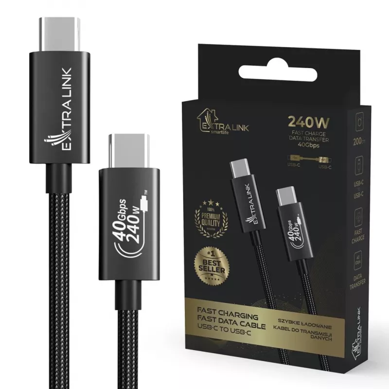 USB-C-auf-USB-C-Kabel Extralink CABESL05 — 2 m, USB 2.0, schwarz