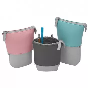 Weiches Federmäppchen WEDO My Butler – Stoff, Kunstleder, Polyester, 170×80×60 mm, Grau/Rosa