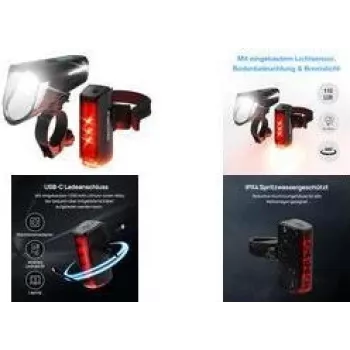 Fahrradlichtset FISCHER FAHRRAD PLUS 110 TWIN STOP LED Schwarz, Front- und Rücklicht, LED