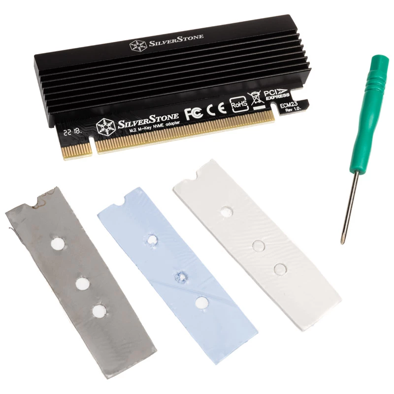 M.2 PCIe x4 Adapter mit Kühler SILVERSTONE SST-ECM23 — M.2 NVMe auf PCIe x4 (mit aktiver Kühlung)