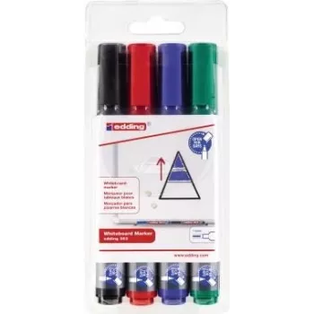 Permanentmarker Edding 653 Keil-/Feinspitze Schwarz Blau Grün Rot 4 Stück