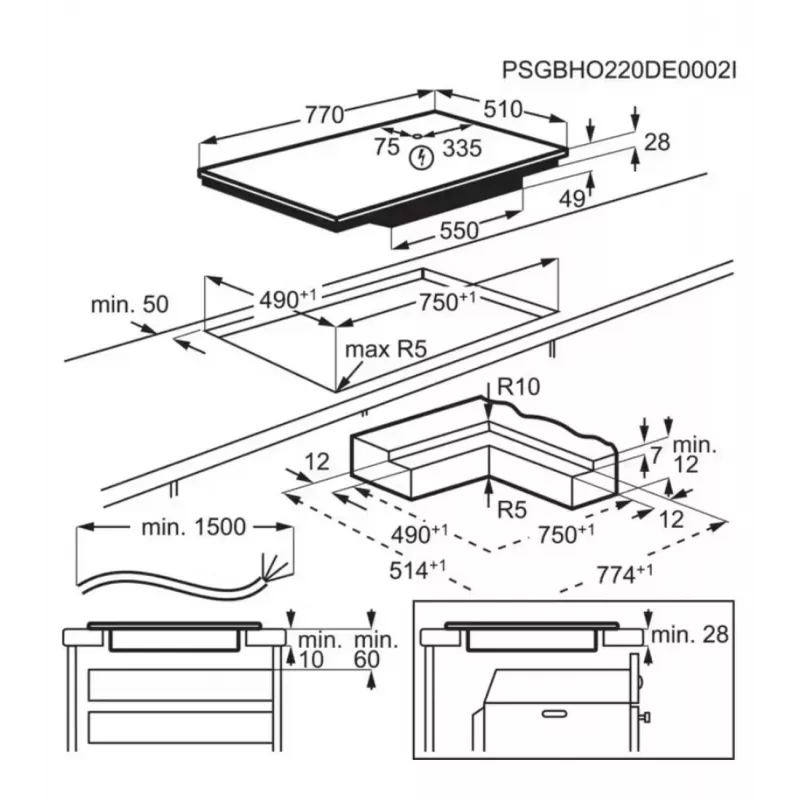 Einbau-Induktionskochfeld Electrolux EIS87453IZ — 77 cm, 4 Zonen (210/210/145/240 mm), Glas-Touch-Bedienelemente, Kindersicherung