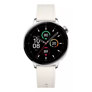 Smartwatch ONEPLUS OnePlus Watch 3 43mm, 1,32 Zoll AMOLED 466×466, Titan/Silber, Weißes Kautschukarmband, GPS, Wi‑Fi