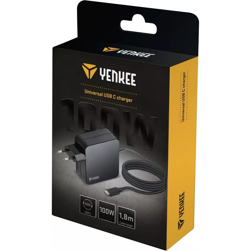 Ladegerät YENKEE YAU C100 100W mit 1,8 m Kabel – Schnellladegerät für Mobilgeräte