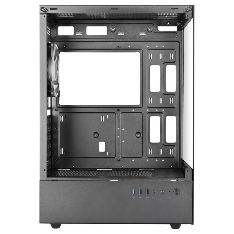 PC-Gehäuse TACENS Mars Gaming MC-XO Midi Tower Schwarz — ATX/Micro-ATX/Mini-ITX, Netzteil unten, 1×120-mm-Rücklüfter, unterstützt Grafikkarten bis 328 mm