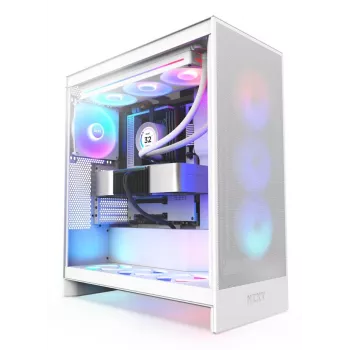 PC-Gehäuse NZXT H7 Flow RGB Midi Tower Weiß — gehärtetes Glas, EATX, vorne 3×120mm, USB-C