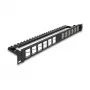 DELOCK 19 Zoll Keystone Patch Panel 24-Port abgewinkelt mit Zugentlastung, 1U, schwarz, 482,6×125,5×44,2 mm