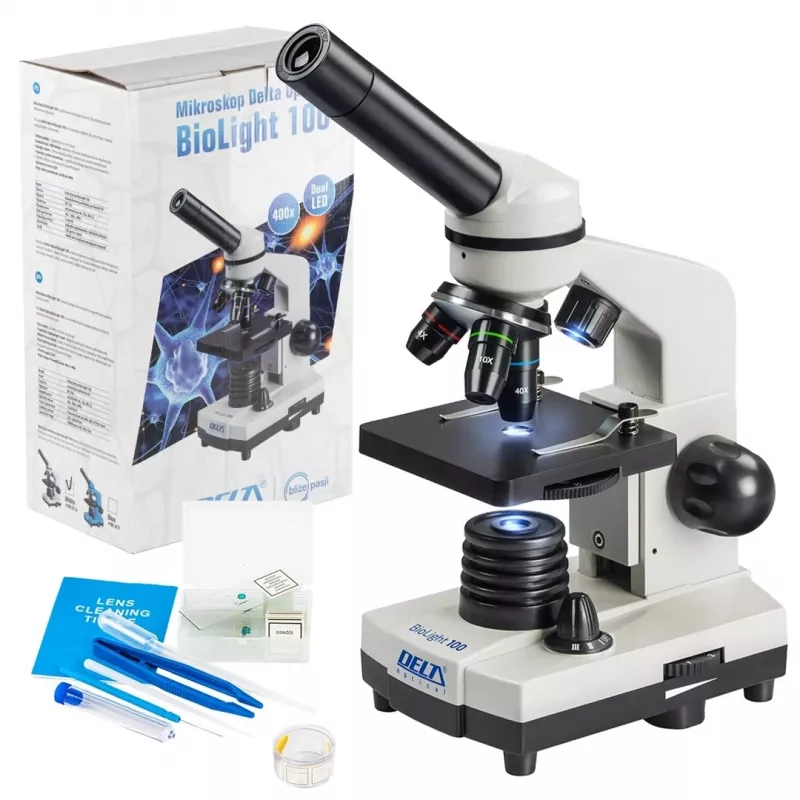 Optisches Verbundmikroskop Deltaoptical DO-3210 – monokular, 3 achromatische Objektive, LED-Beleuchtung, 40–400×, 45° geneigter drehbarer Kopf
