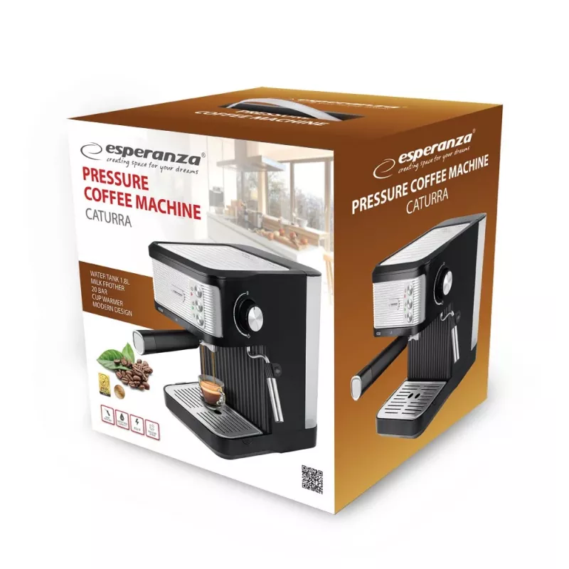Espresso-Kaffeemaschine ESPERANZA EKC011 — 1,8 L Wassertank, 850 W, 20 bar, Touch-Bedienung, Milchaufschäumer
