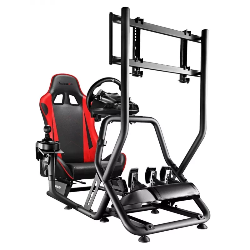 Racing-Cockpit huzaro Speed 6.0 mit verstellbarem Sitz, Stahlrahmen, 30°–90° Winkel, unterstützt bis zu 120 kg, rot, 1080×1360×560 mm