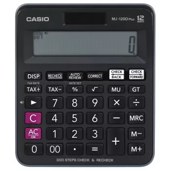 Tischrechner CASIO MJ-120D PLUS — einfach 12-stellig, Batterie/Solar, 35 Tasten, Steuer & Quadratwurzel, schwarz