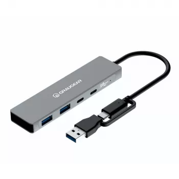 USB-Hub GrauGear G-HUB2C2A-10G — 4-Port USB 3.2 Gen 1 (2x Type-C, 2x Type-A), 10 Gbit/s, 100 W, Aluminium, grau