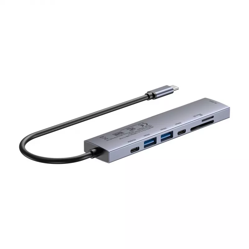 USB-C-Hub Unitek H1124AGY01 mit 100W PD, HDMI 2.0, 2x USB‑A, 2x USB‑C, SD/microSD-Kartenleser — Aluminium