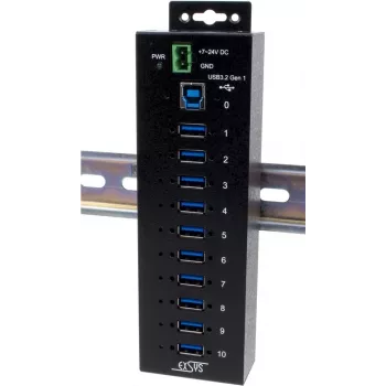 USB-Hub Exsys EX-1580SHMVS 10-Port Managed mit USB-Kabel und DIN-Schienen-Montagesatz