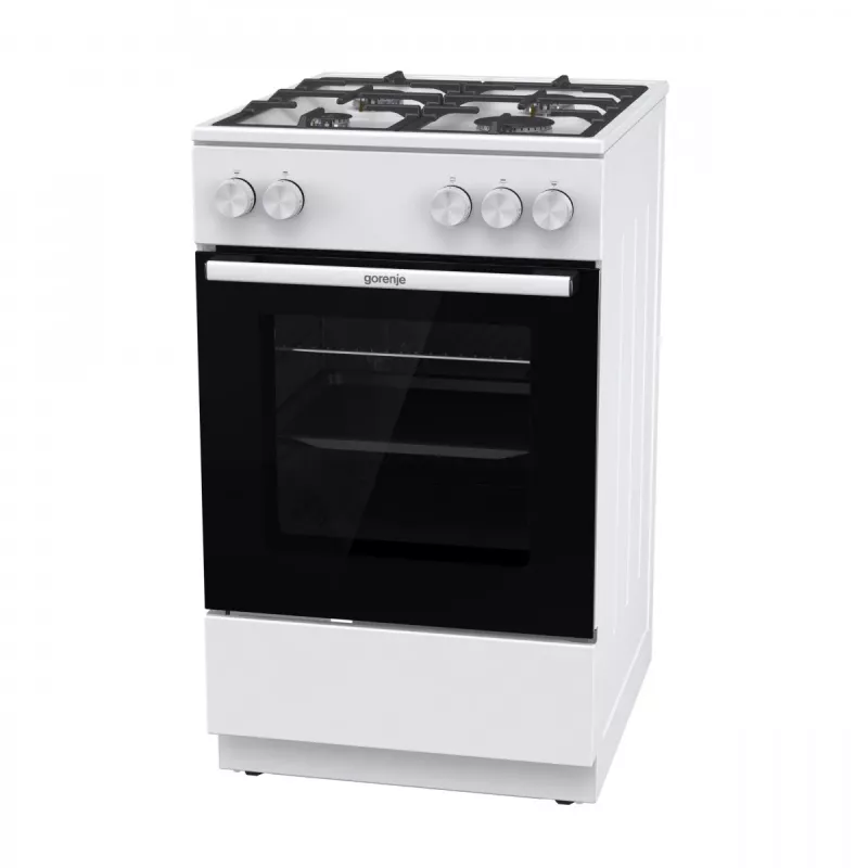 Freistehender Gasherd mit Backofen Gorenje GG5A10WFFM — 4-Flammen-Kochfeld, 70 l Backofen, emaillierte Oberfläche, weiß