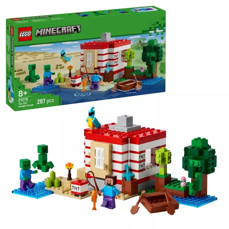 LEGO Minecraft Set 21275 TNT Dschungelhaus Bauspielzeug, 287 Teile, 2 Minifiguren, ab 8 Jahren