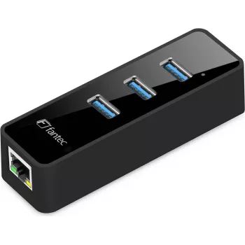 Fantec UMP-3UE1000 - Netzwerkadapter - USB3.0 - Gigabit Ethernet x 1 + USB3.0 x 3 - Schwarz (1959)