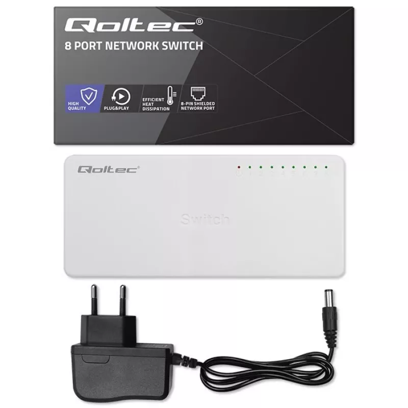 Netzwerk-Switch QOLTEC 52246 — 8 x RJ45-Ports, 100 Mbps