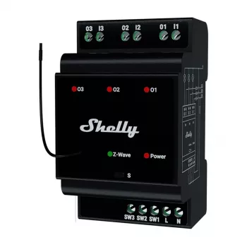 Hutschienen-Smart-Relais Shelly WavePro3 3-Kanal Z-Wave, 110–240 V, 25 A pro Kanal, AES-128, DIN-Montage